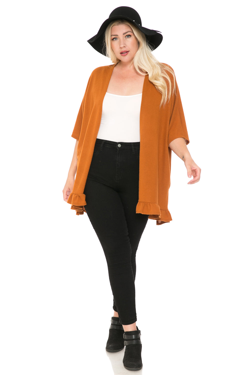 Open Front Cardigan with Ruffle Detail Plus