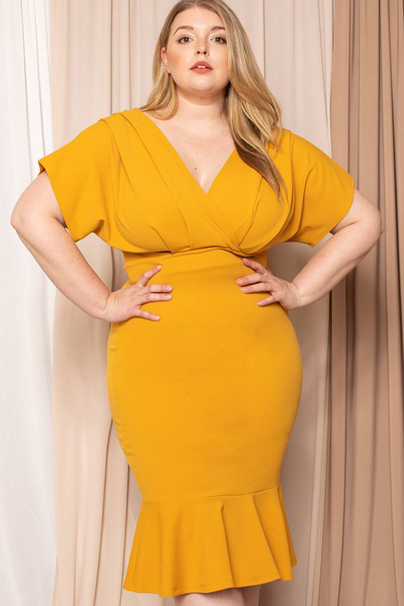 Cocktail Formal Bodycon Plus Dress Mermaid Hem Pleats Pastel by Vivienne Cocktail Formal Bodycon Plus Dress Mermaid Hem Pleats Pastel by Vivienne