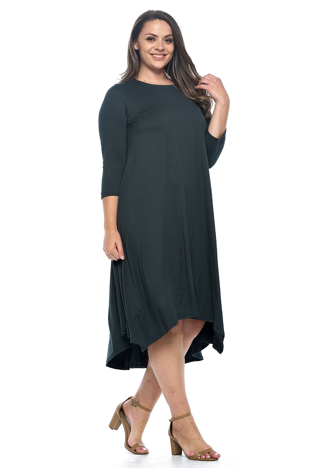 Asymmetric Hem Midi Dress Plus Size