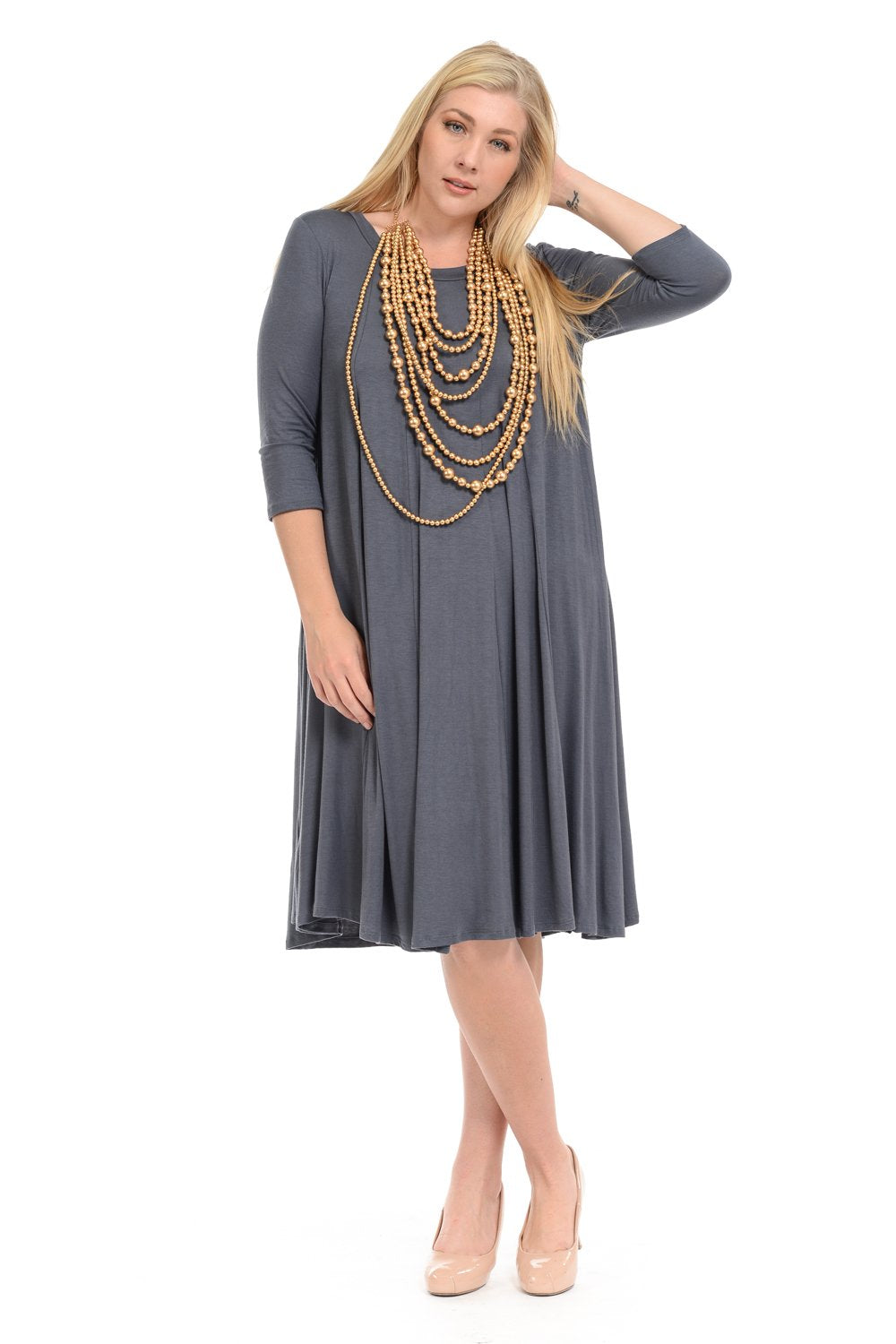 A-Line Trapeze Midi Dress Plus Size