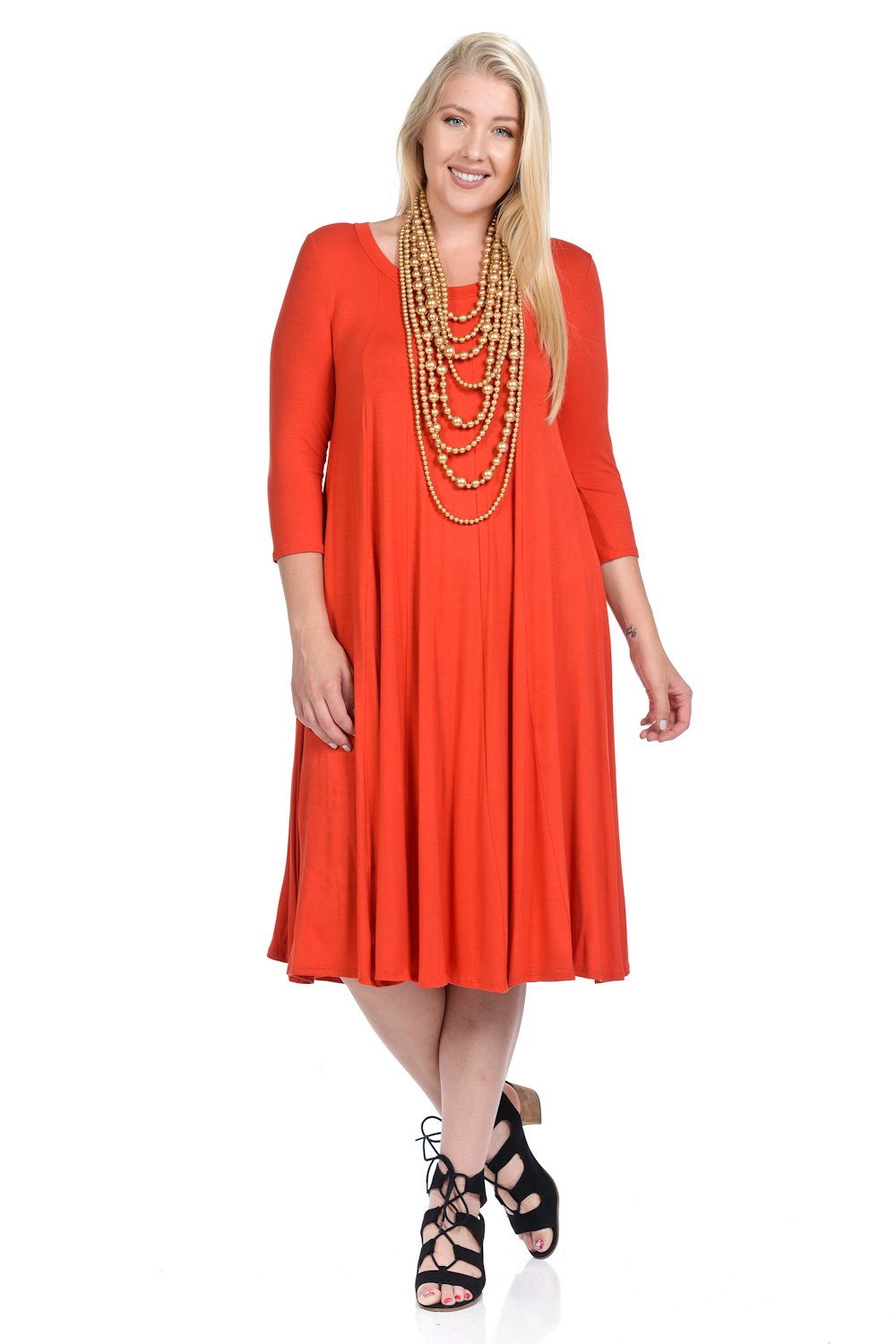 A-Line Trapeze Midi Dress Plus Size