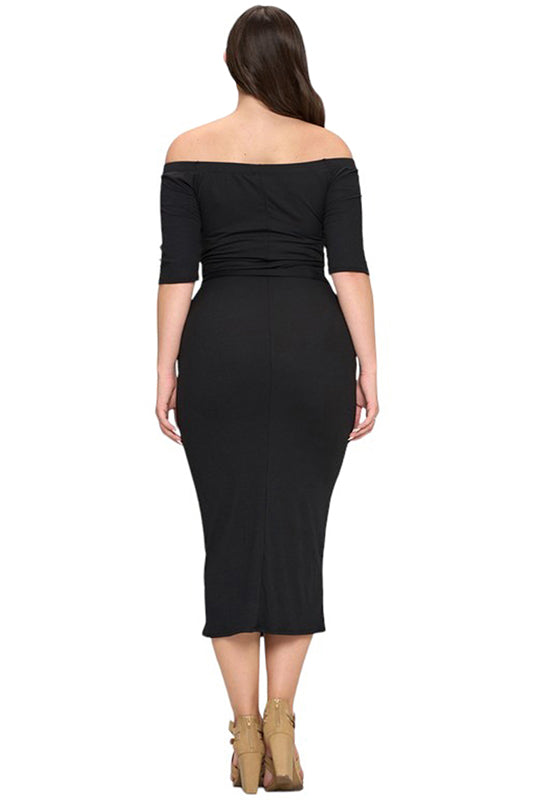 Off-Shoulder Dress with Self Tie Plus Size