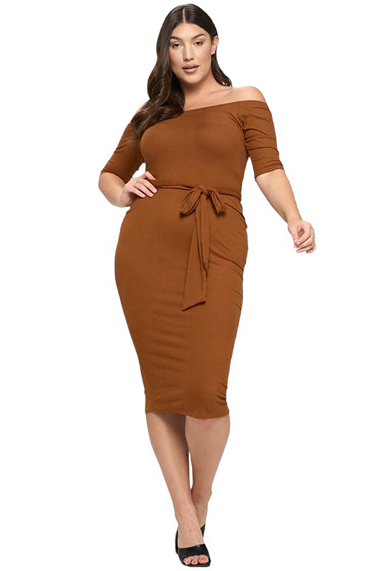 Off-Shoulder Dress with Self Tie Plus Size