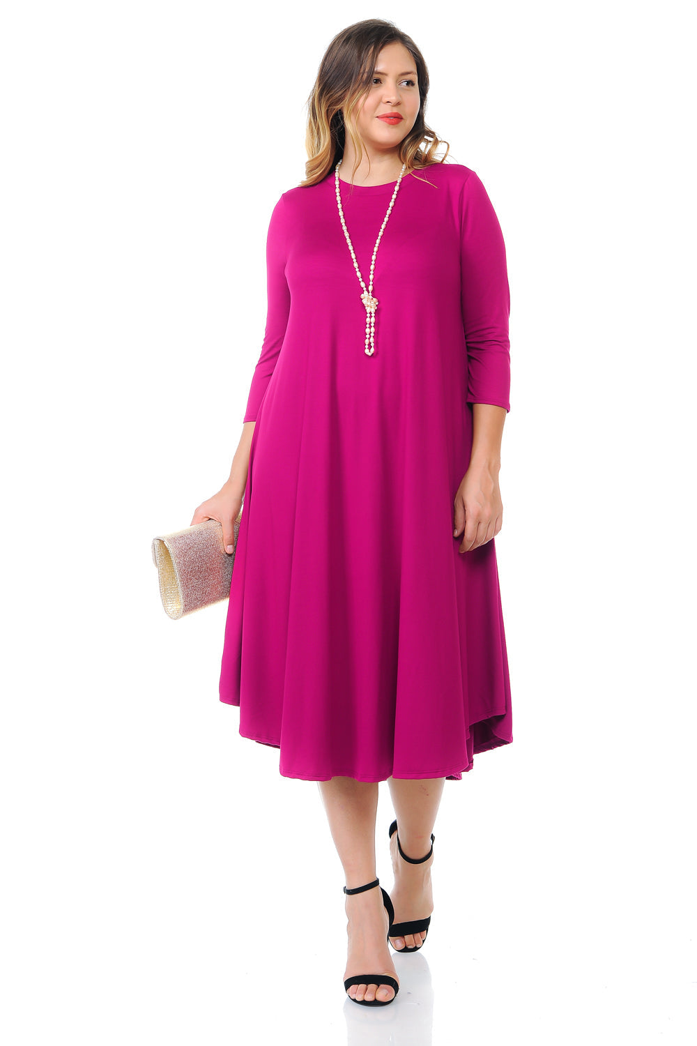 Swing Midi Dress Solid Plus Size