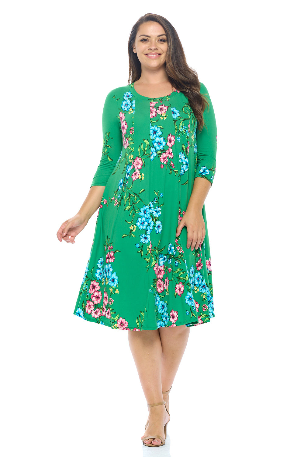 A-Line Trapeze Midi Dress Floral Print Plus Size
