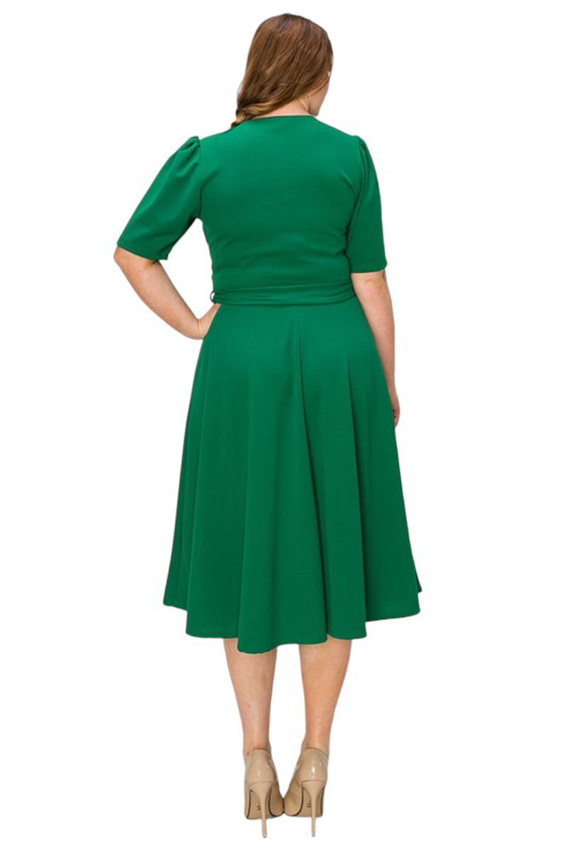 Wrap Midi Dress with Puff Shoulder Plus Size