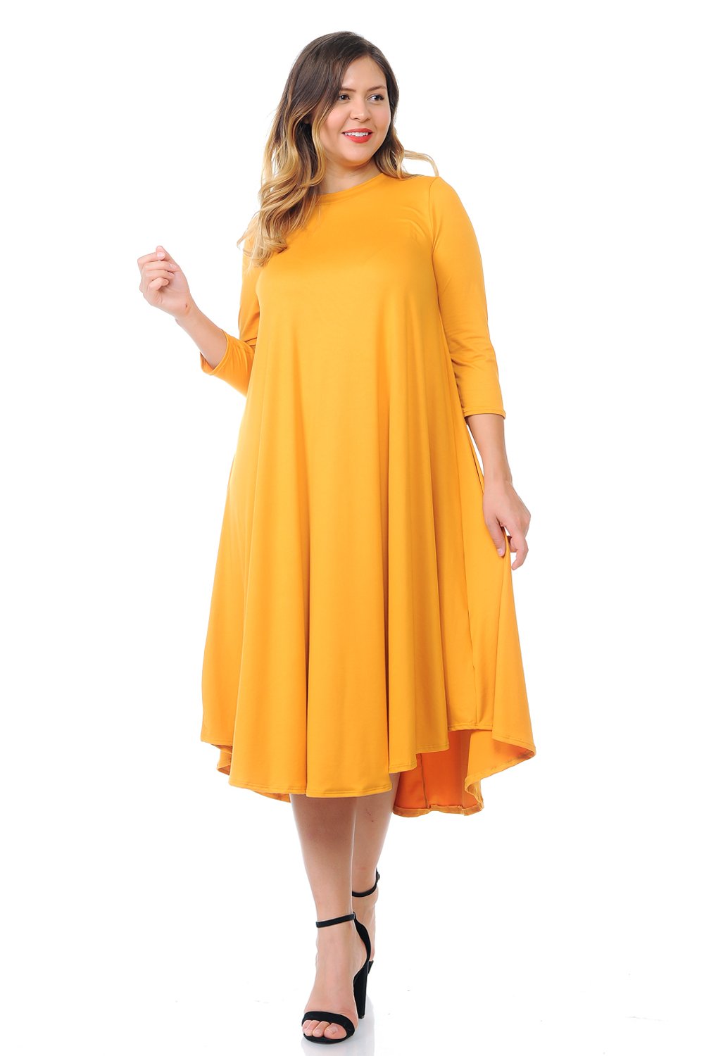 Swing Midi Dress Solid Plus Size