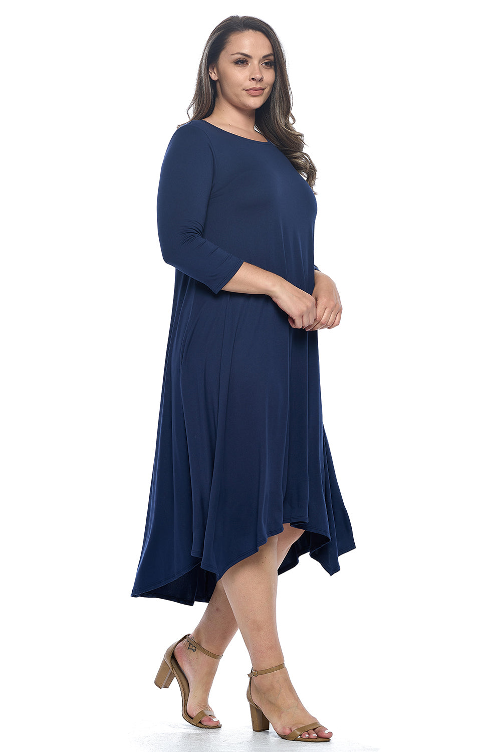 Asymmetric Hem Midi Dress Plus Size