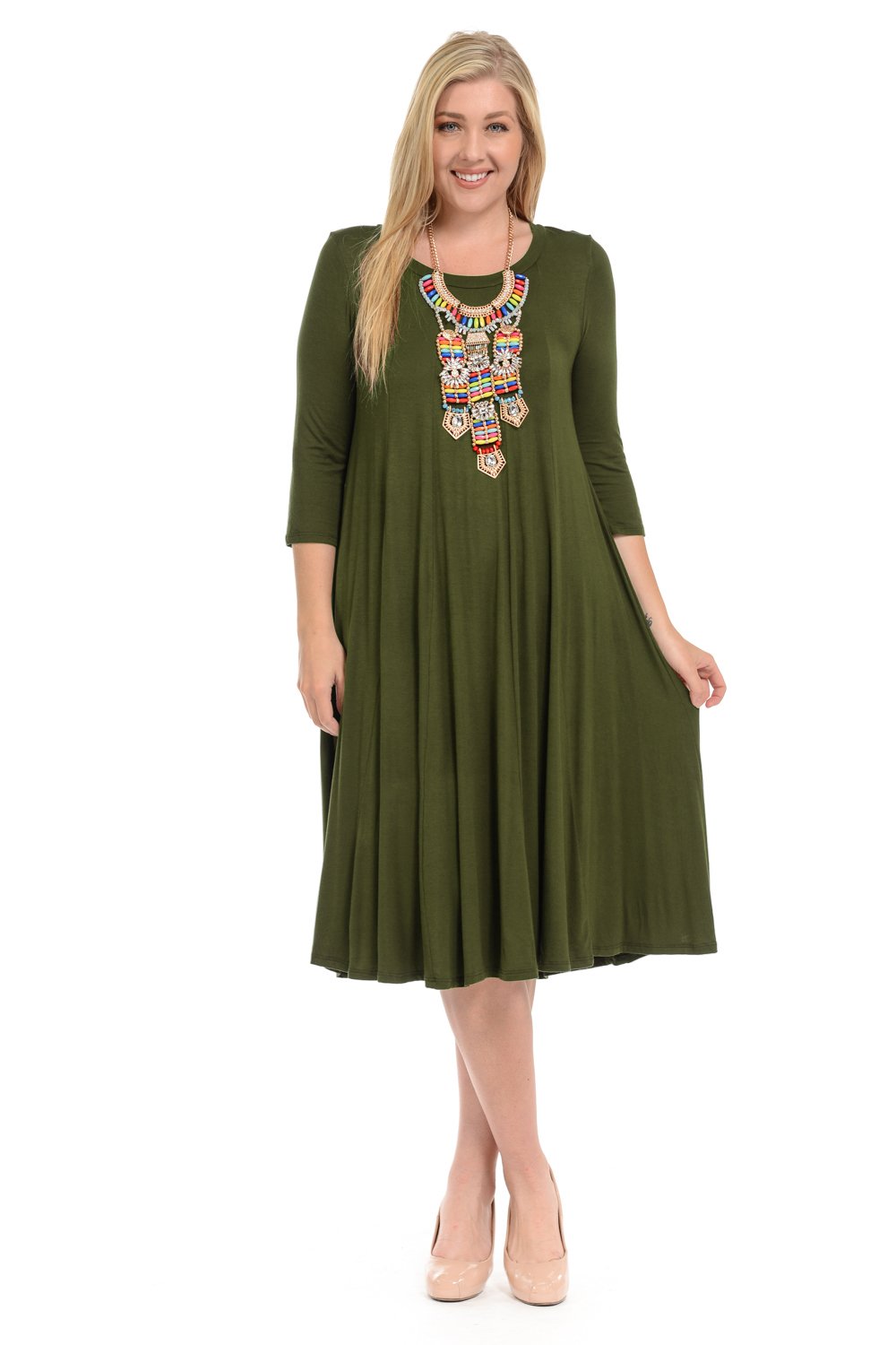 A-Line Trapeze Midi Dress Plus Size