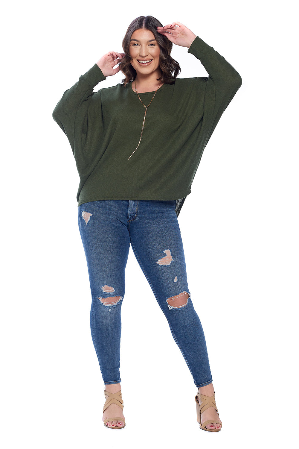 Waffle Dolman Sleeve Top Plus Size