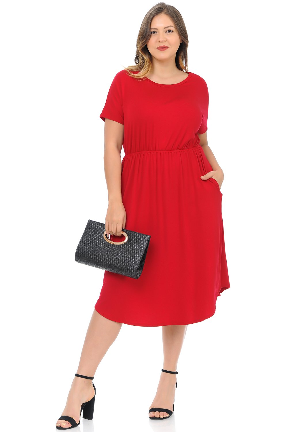 Midi Dress with Pockets and Elastic Waist Plus Size