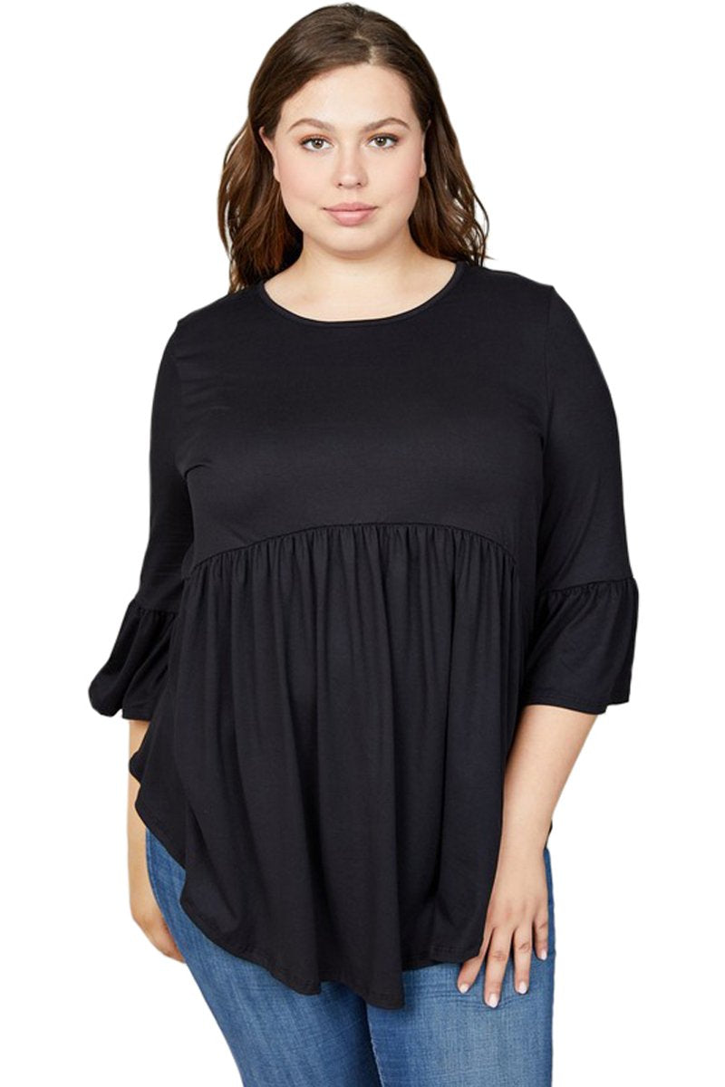 Cropped Bell Sleeve Top Plus Size