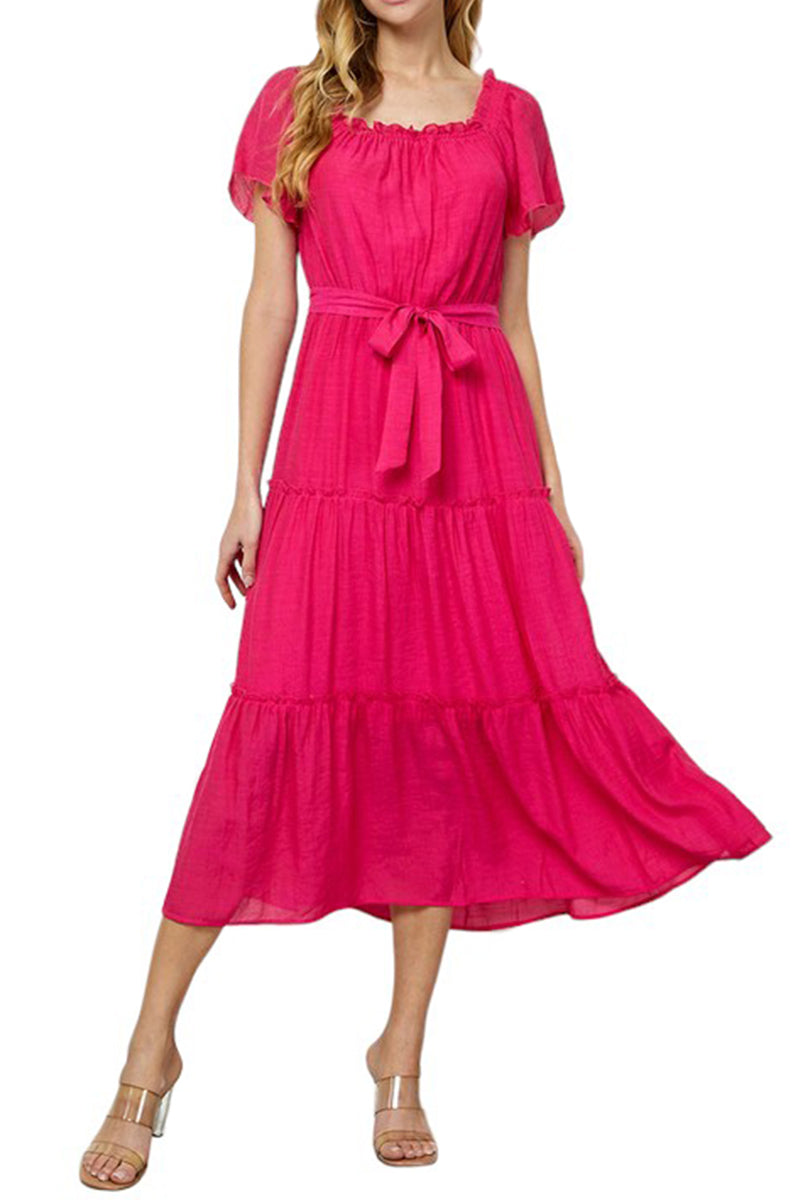 Frill Hem Flutter Sleeve Ruffle Tiered Maxi Easygoing Loose Flowy Dres Pastel by Vivienne Frill Hem Flutter Sleeve Ruffle Tiered Maxi Easygoing Loose Flowy Dres Pastel by Vivienne