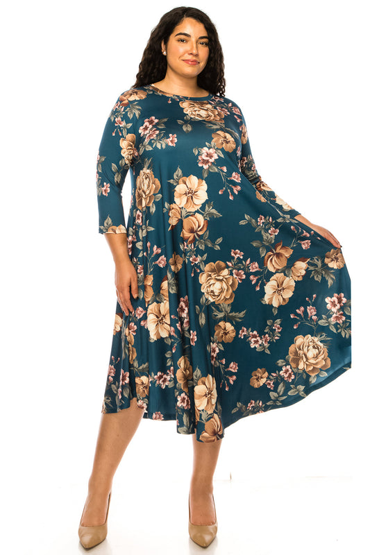 Swing Midi Dress Floral Plus Size