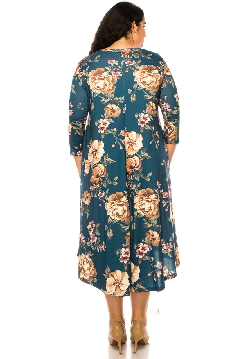 Plus Size Spring Floral Printed Lovely Swing Dress