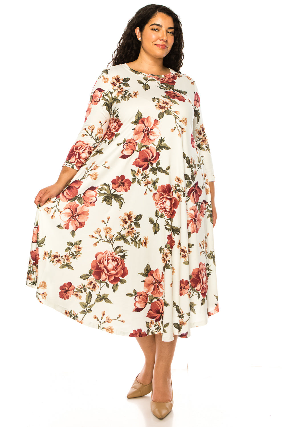 Swing Midi Dress Floral Plus Size