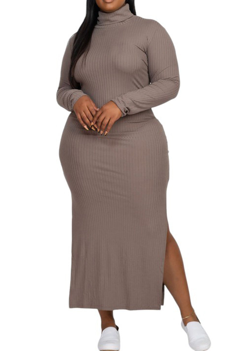 Long Sleeve Turtleneck Sexy Maxi Bodycon Dress Plus Size