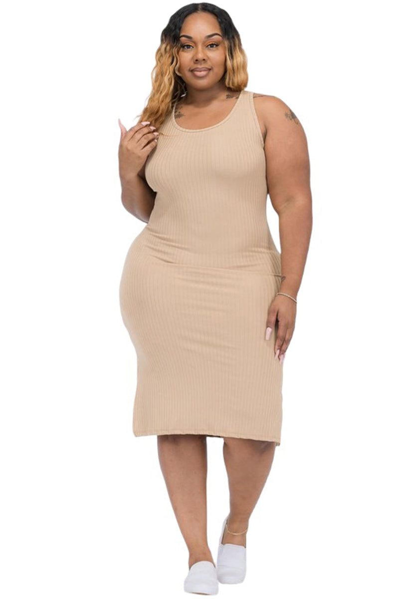 Sleeveless Ribbed Tank Midi Dress Plus Size
