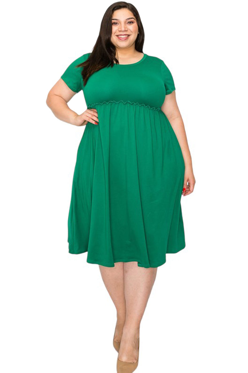 Short Sleeve Dress with Shirring Plus Size