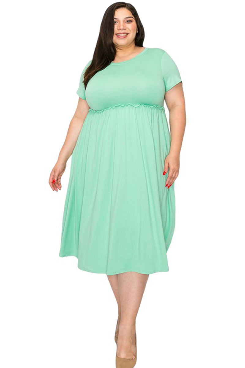 Short Sleeve Dress with Shirring Plus Size