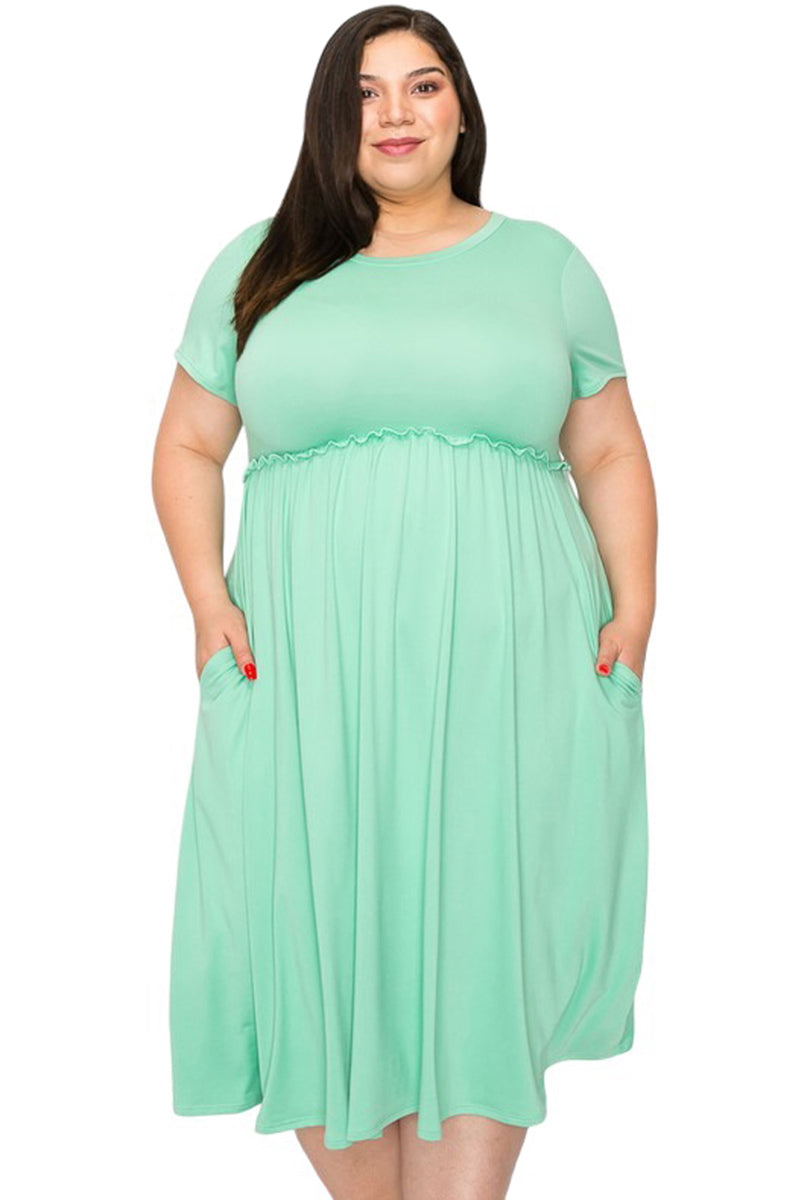 Short Sleeve Dress with Shirring Plus Size