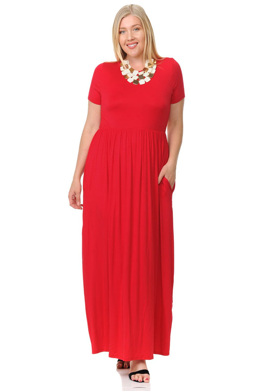 Short Sleeve Maxi Dress with Pockets Plus Size