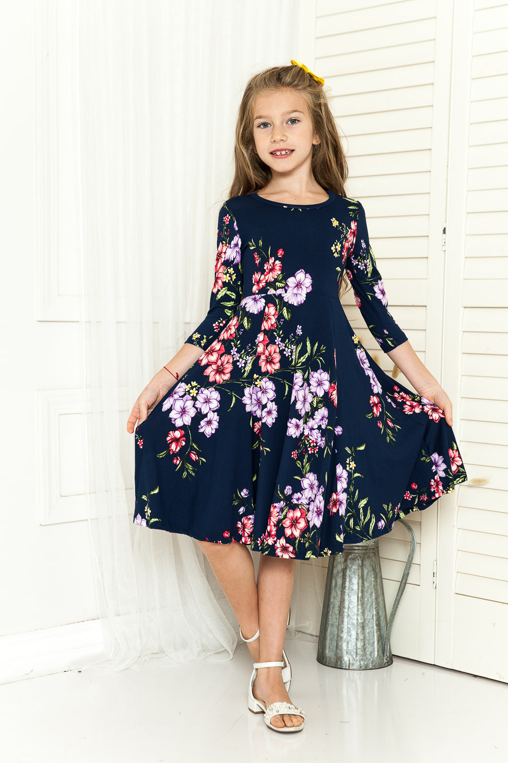 Princess Seam A-Line Dress Floral Pastel by Vivienne Princess Seam A-Line Dress Floral Pastel by Vivienne