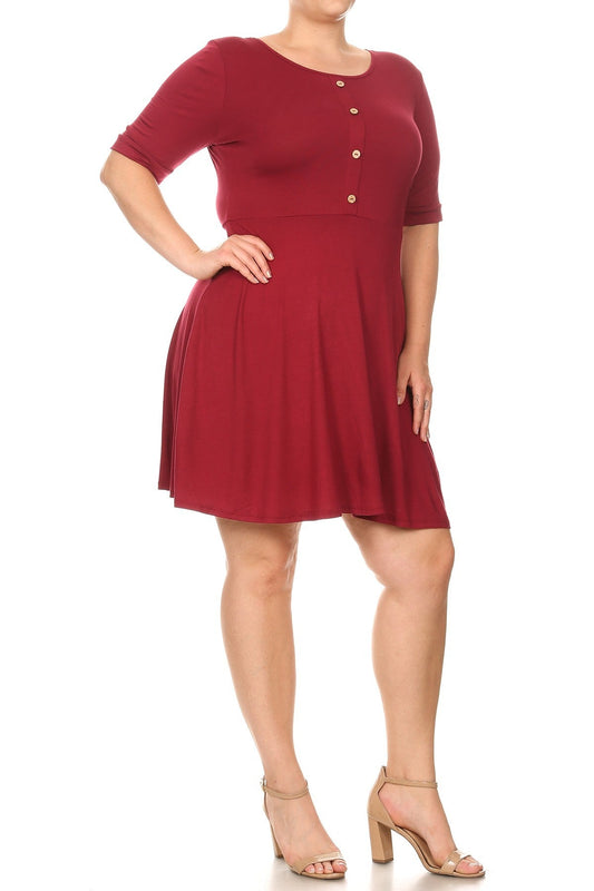 A-Line Dress with Faux Button Plus Size