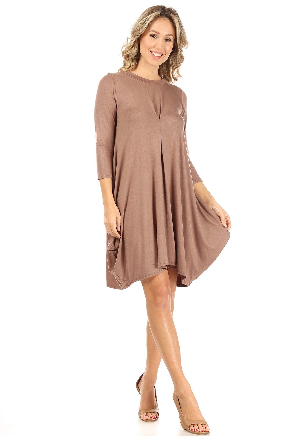 Tapered Hemline Dress with Gathered Front Detail