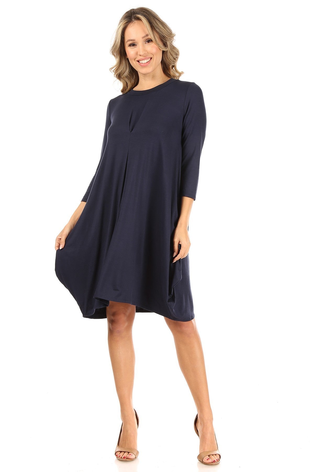 Tapered Hemline Dress with Gathered Front Detail