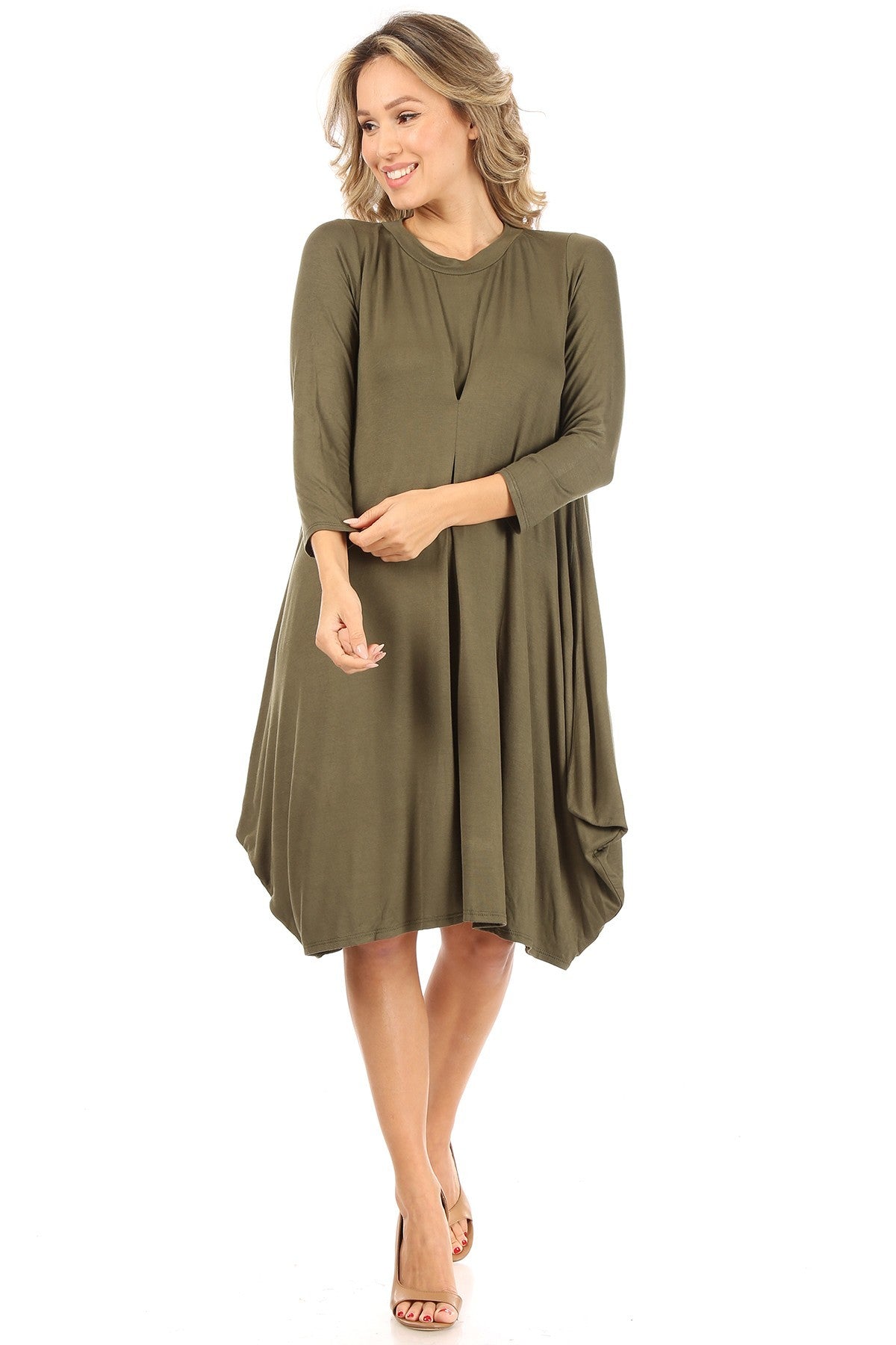 Tapered Hemline Dress with Gathered Front Detail