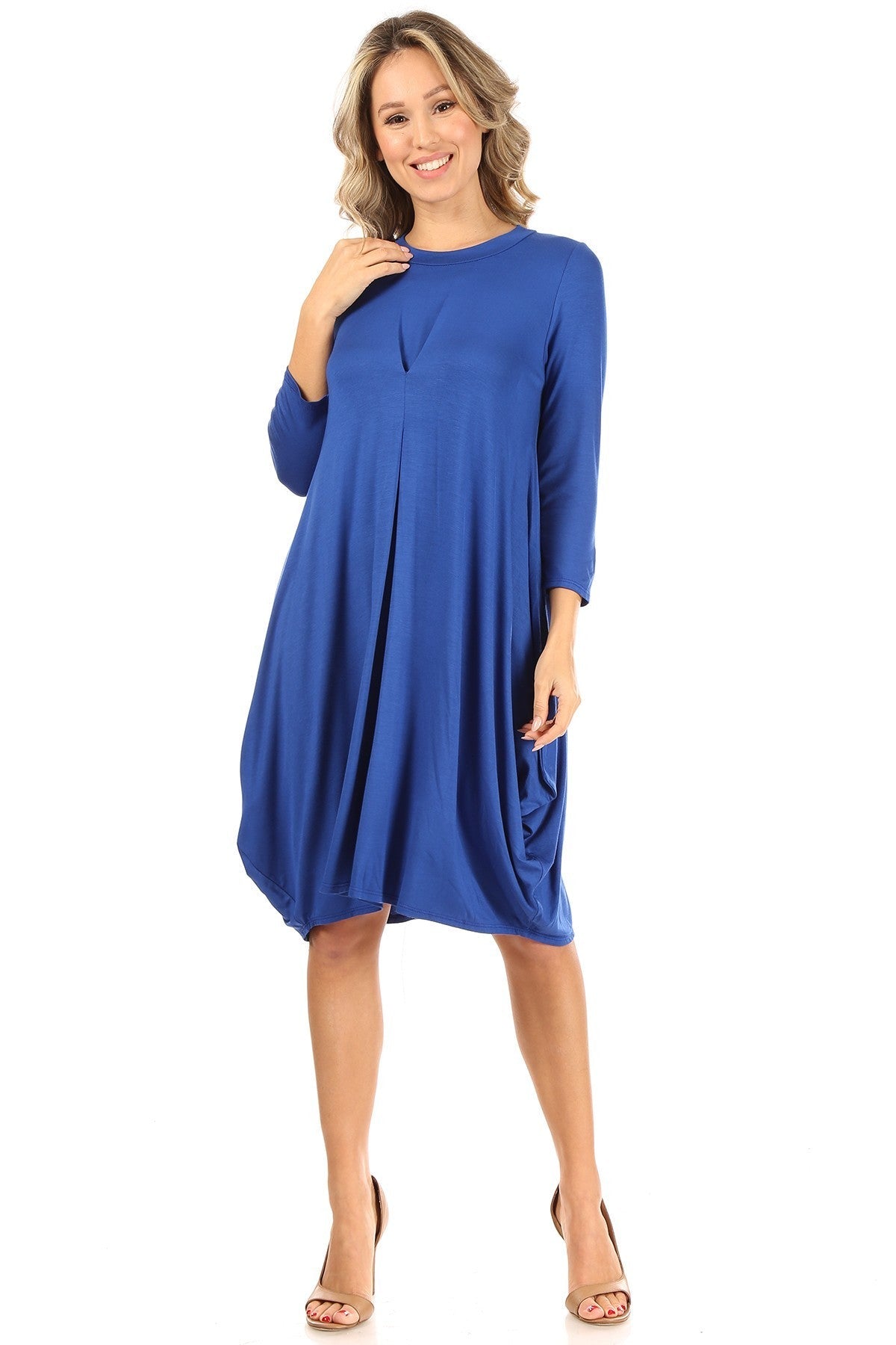 Tapered Hemline Dress with Gathered Front Detail