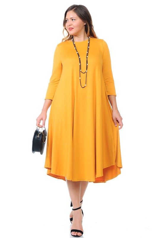 Swing Midi Dress Solid Plus Size