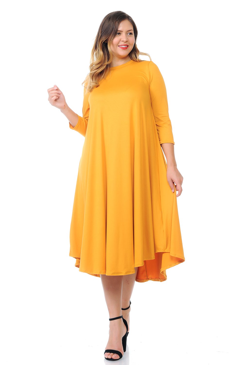 Swing Midi Dress Solid Plus Size Pastel by Vivienne Swing Midi Dress Solid Plus Size Pastel by Vivienne