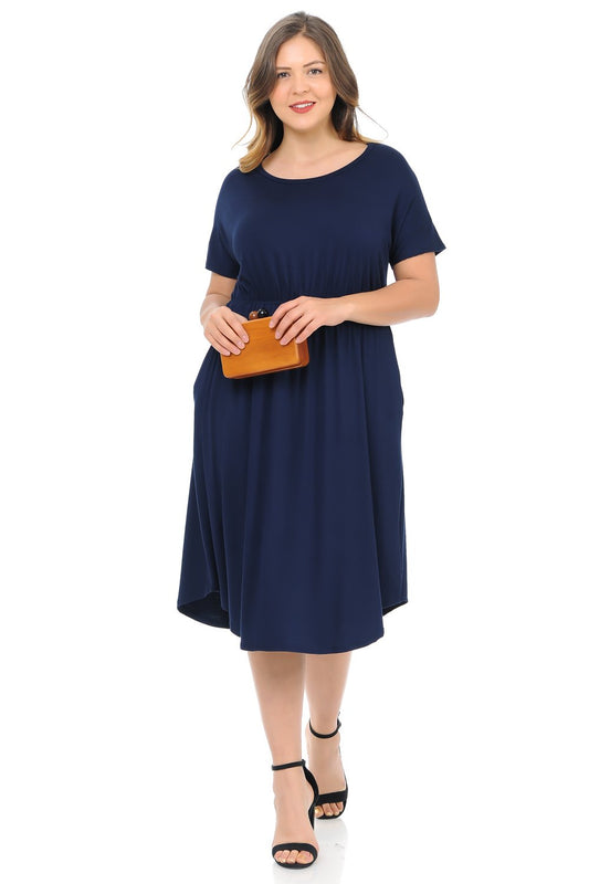 Midi Dress with Pockets and Elastic Waist Plus Size