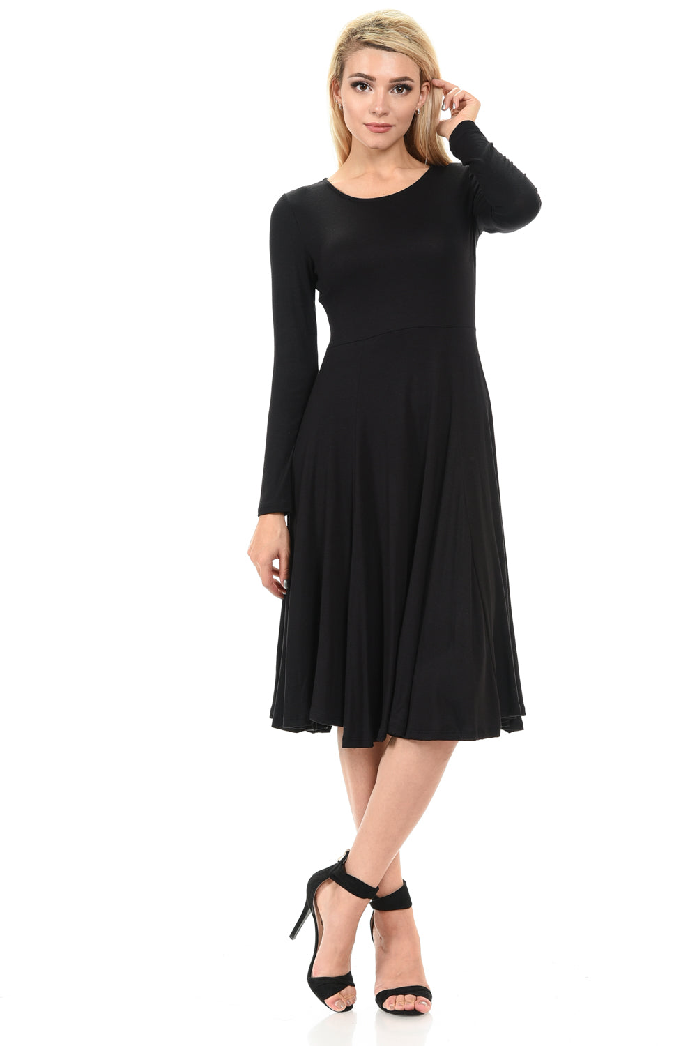 Long Sleeve Fit and Flare Midi Dress Pastel by Vivienne Long Sleeve Fit and Flare Midi Dress Pastel by Vivienne