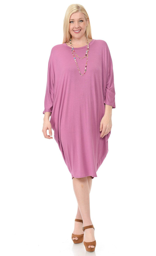 Side Draped Dolman Sleeve Dress Plus Size