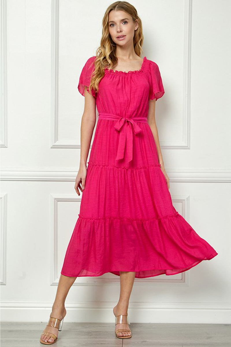 Frill Hem Flutter Sleeve Ruffle Tiered Maxi Easygoing Loose Flowy Dres Pastel by Vivienne Frill Hem Flutter Sleeve Ruffle Tiered Maxi Easygoing Loose Flowy Dres Pastel by Vivienne