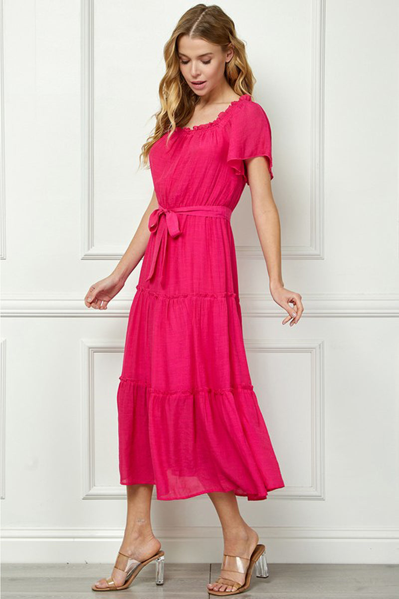 Frill Hem Flutter Sleeve Ruffle Tiered Maxi Easygoing Loose Flowy Dres Pastel by Vivienne Frill Hem Flutter Sleeve Ruffle Tiered Maxi Easygoing Loose Flowy Dres Pastel by Vivienne