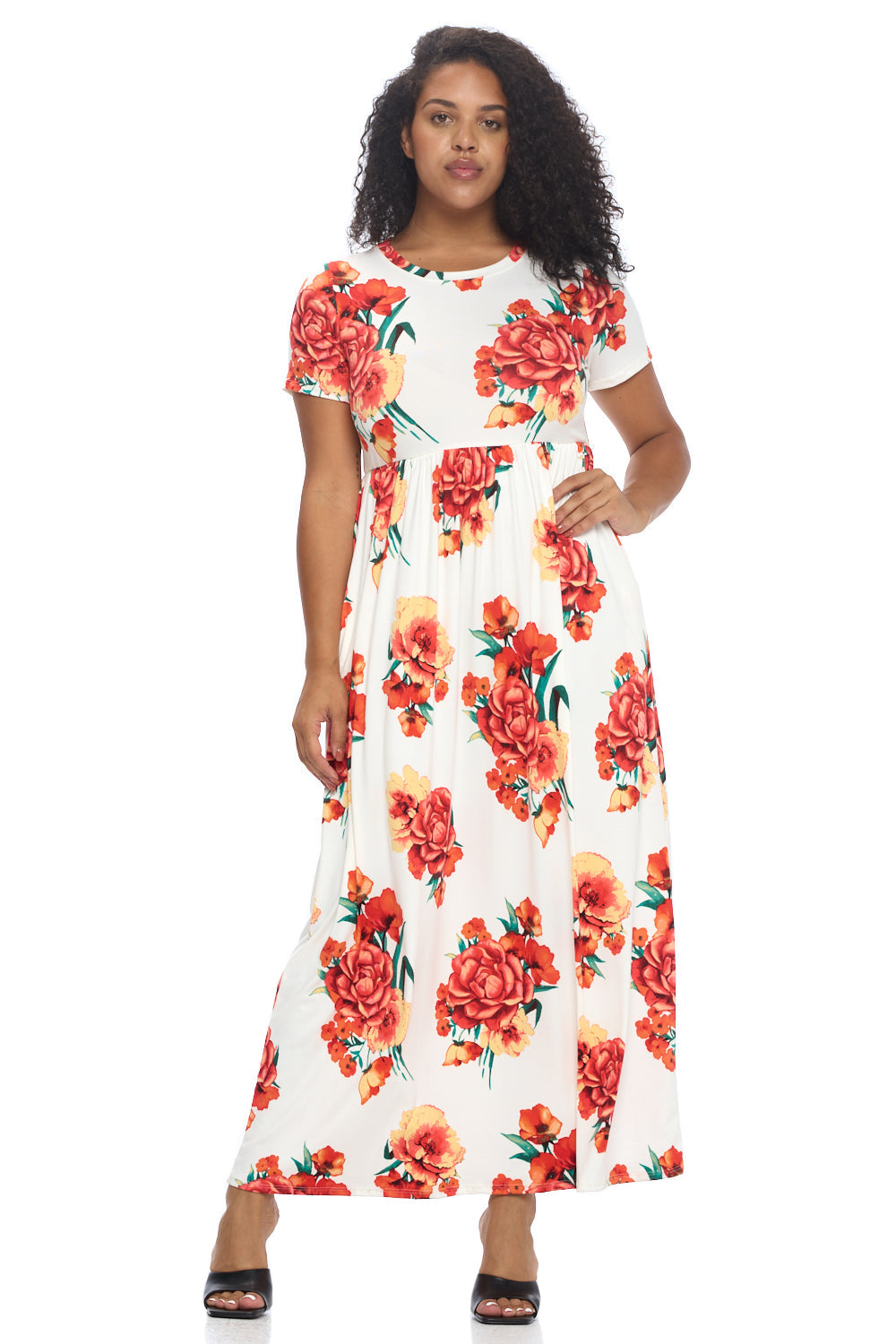 Short Sleeve Maxi Dress with Pockets Plus Size Floral Pastel by Vivienne Short Sleeve Maxi Dress with Pockets Plus Size Floral Pastel by Vivienne
